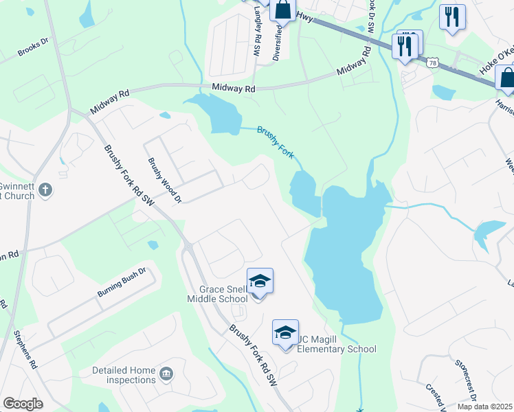 map of restaurants, bars, coffee shops, grocery stores, and more near 3617 Bob White Lane Southwest in Loganville