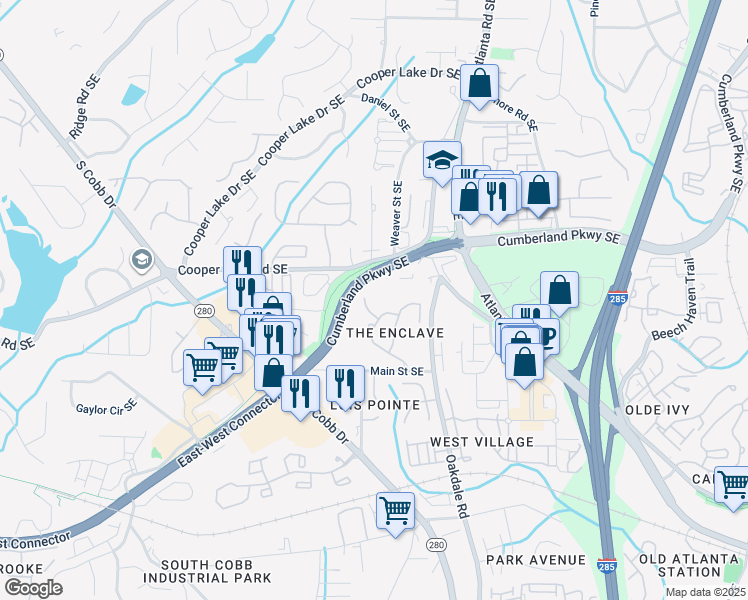 map of restaurants, bars, coffee shops, grocery stores, and more near 4377 Arlene Drive in Smyrna
