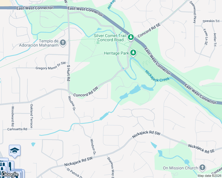 map of restaurants, bars, coffee shops, grocery stores, and more near 4201 Mill Grove Lane Southwest in Smyrna