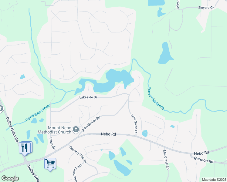 map of restaurants, bars, coffee shops, grocery stores, and more near 25 Clay Court in Hiram