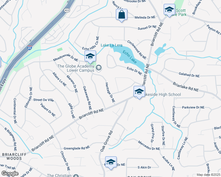 map of restaurants, bars, coffee shops, grocery stores, and more near 2524 Woodwardia Road Northeast in Atlanta