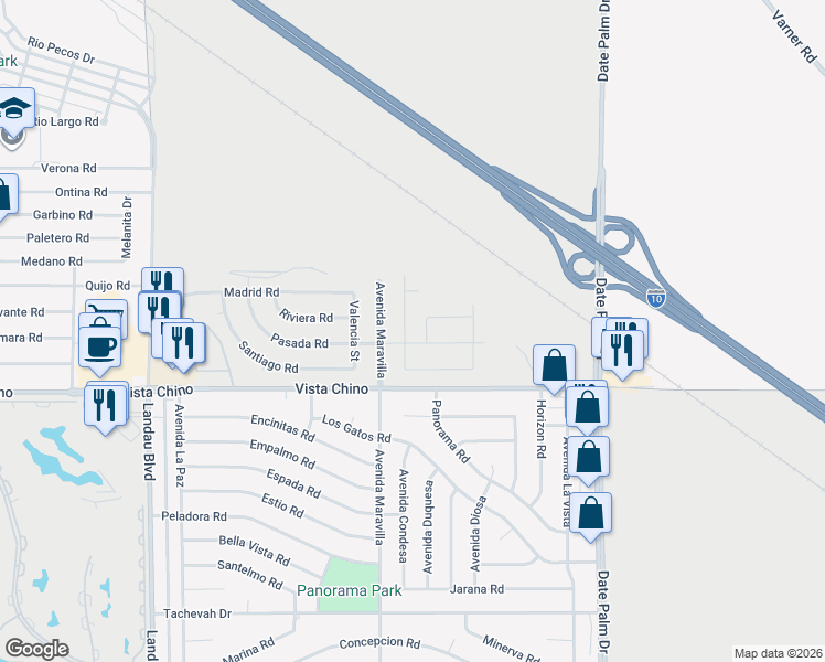 map of restaurants, bars, coffee shops, grocery stores, and more near 27768 San Martin Street in Cathedral City