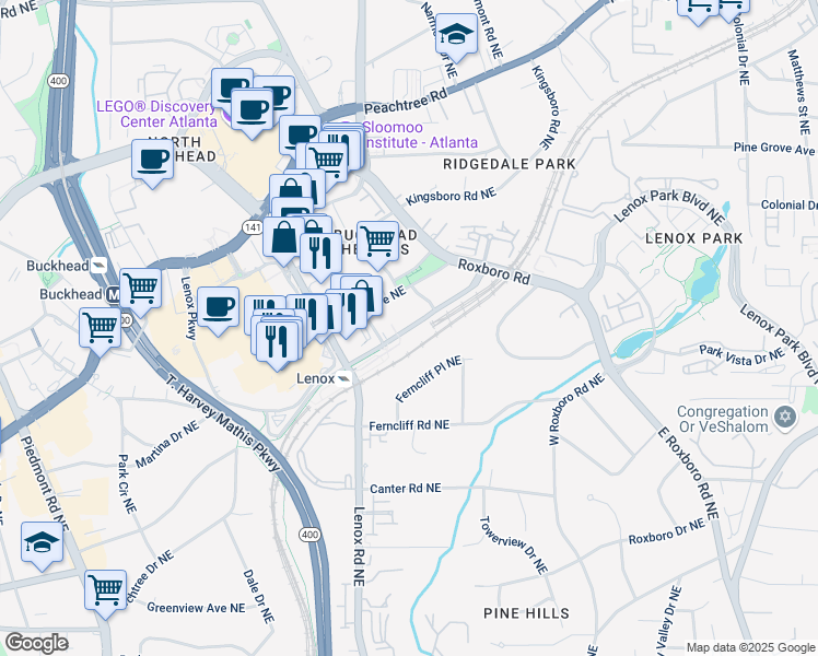 map of restaurants, bars, coffee shops, grocery stores, and more near 945 East Paces Ferry Road Northeast in Atlanta