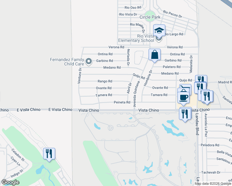 map of restaurants, bars, coffee shops, grocery stores, and more near 67360 Tamara Road in Cathedral City