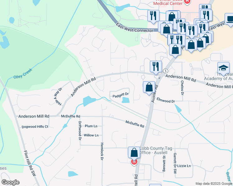map of restaurants, bars, coffee shops, grocery stores, and more near 2081 Lenoa Lane in Austell
