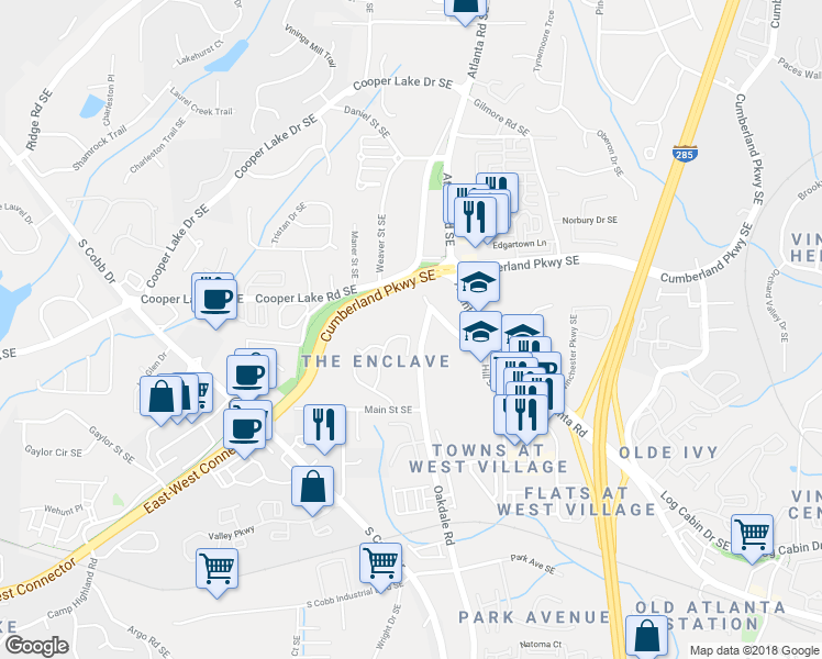 map of restaurants, bars, coffee shops, grocery stores, and more near 4350 Oakdale Vinings Circle Southeast in Smyrna