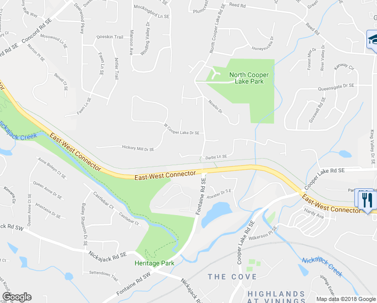 map of restaurants, bars, coffee shops, grocery stores, and more near 455 Cooper Woods Court Southeast in Smyrna