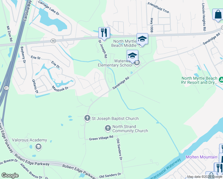 map of restaurants, bars, coffee shops, grocery stores, and more near 700 Sandridge Road in Little River