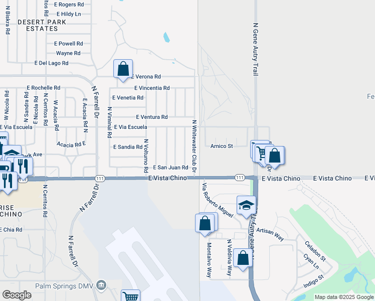map of restaurants, bars, coffee shops, grocery stores, and more near 1980 North Los Alamos Road in Palm Springs