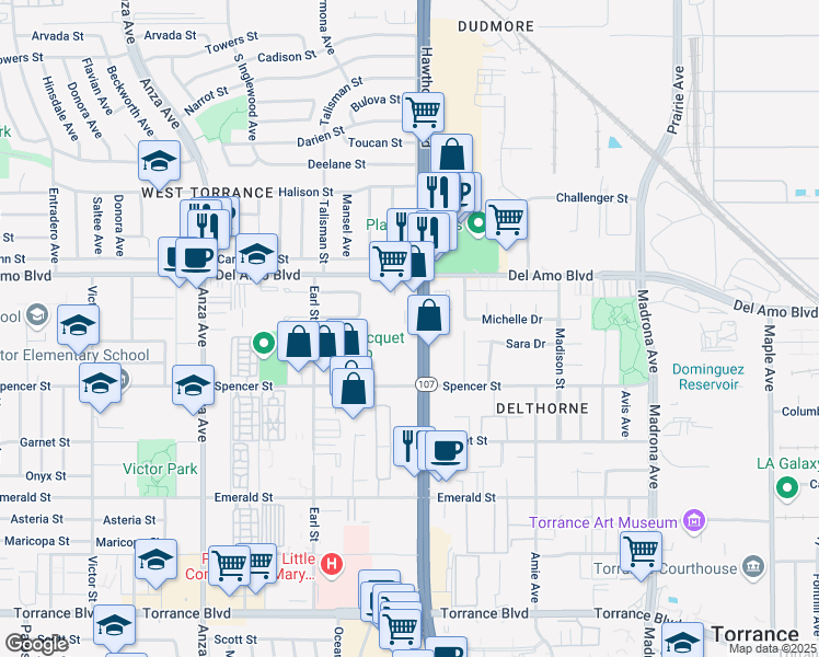 map of restaurants, bars, coffee shops, grocery stores, and more near 20333 Hawthorne Boulevard in Torrance