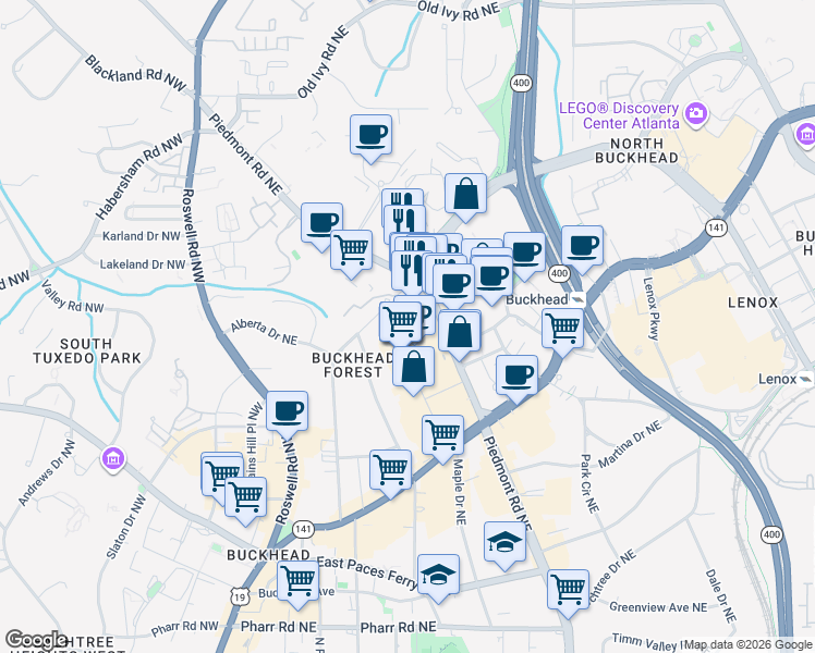 map of restaurants, bars, coffee shops, grocery stores, and more near 3291 Buckhead Forest Mews in Atlanta