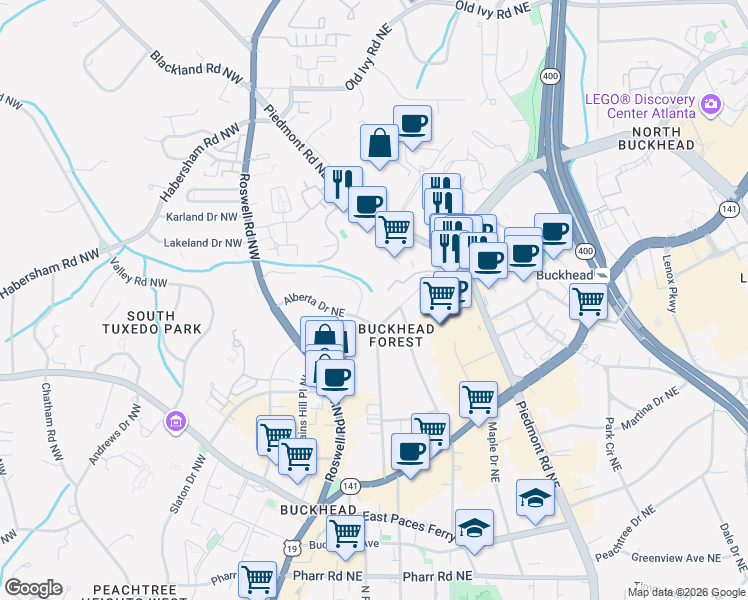 map of restaurants, bars, coffee shops, grocery stores, and more near 315 Alberta Terrace Northeast in Atlanta