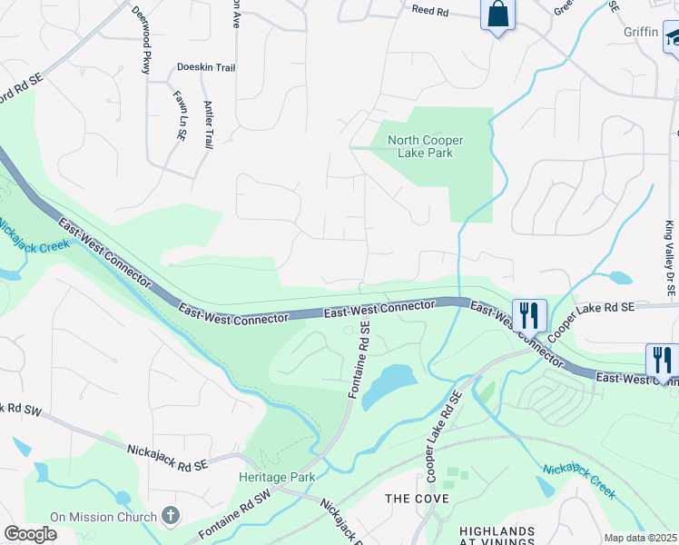 map of restaurants, bars, coffee shops, grocery stores, and more near 455 Cooper Woods Court Southeast in Smyrna
