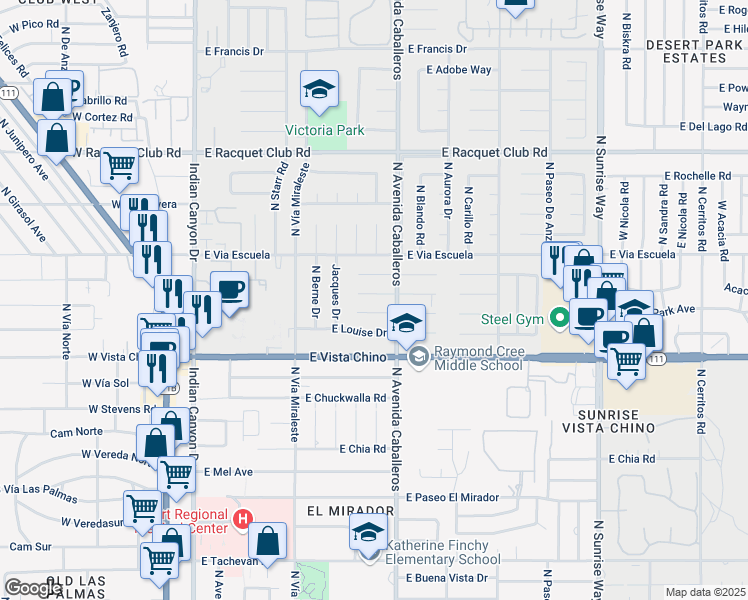 map of restaurants, bars, coffee shops, grocery stores, and more near in Palm Springs