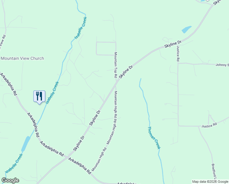map of restaurants, bars, coffee shops, grocery stores, and more near 9615 Mountain High Road in Warrior