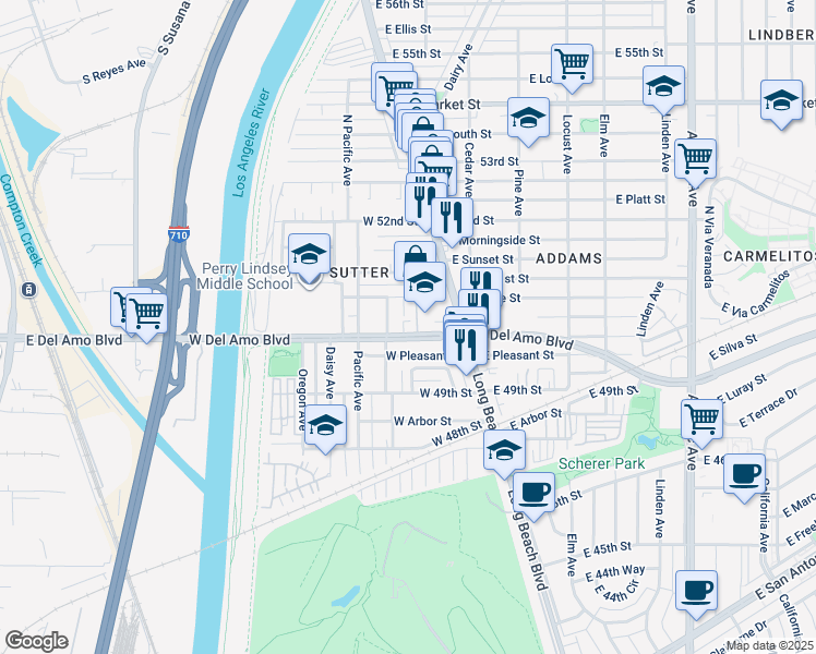 map of restaurants, bars, coffee shops, grocery stores, and more near 26 West Home Street in Long Beach