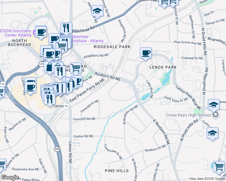 map of restaurants, bars, coffee shops, grocery stores, and more near 3508 Rockhaven Circle Northeast in Atlanta