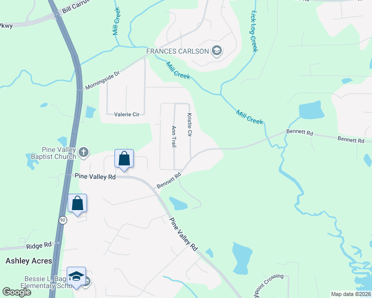 map of restaurants, bars, coffee shops, grocery stores, and more near 45 Kristie Circle in Powder Springs