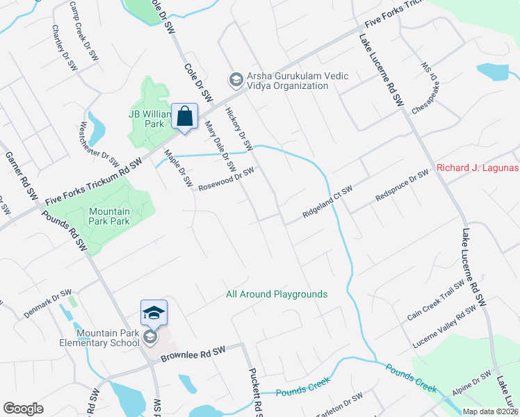 map of restaurants, bars, coffee shops, grocery stores, and more near 1382 Mary Dale Drive Southwest in Lilburn