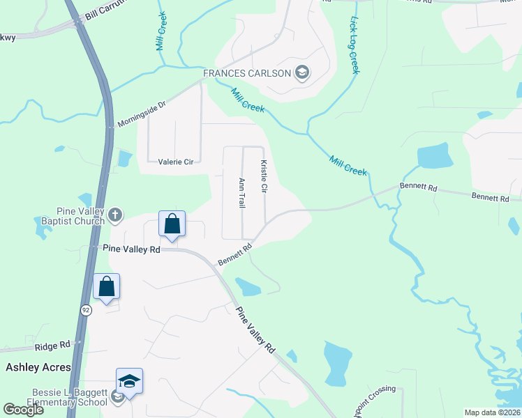 map of restaurants, bars, coffee shops, grocery stores, and more near 45 Kristie Circle in Powder Springs