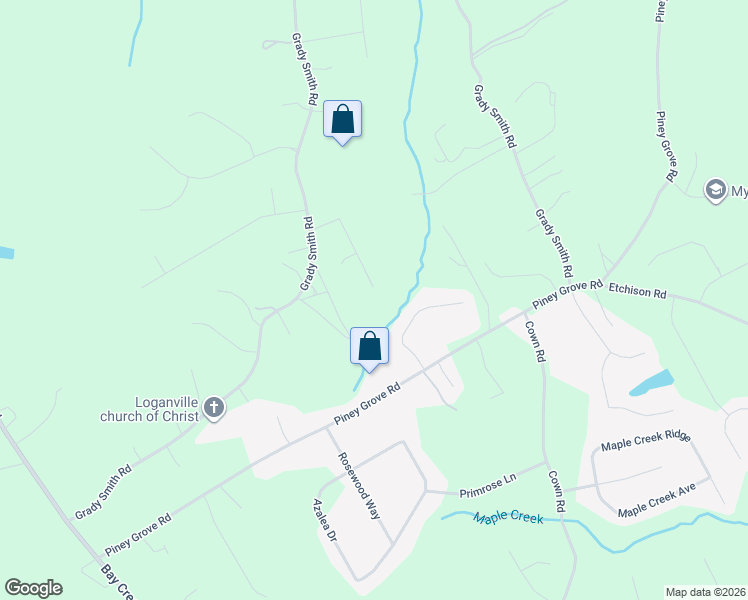 map of restaurants, bars, coffee shops, grocery stores, and more near 3711 Rambling Woods Drive in Loganville