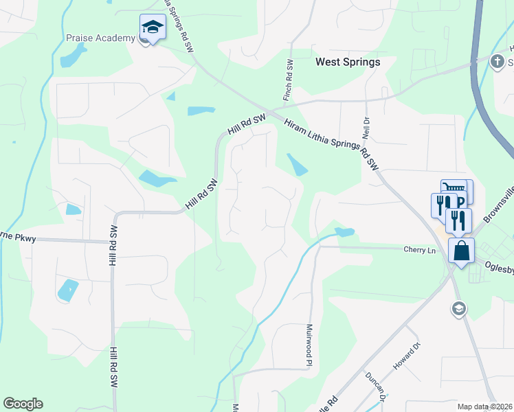 map of restaurants, bars, coffee shops, grocery stores, and more near 4863 Muirwood Drive in Powder Springs