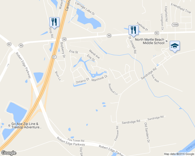 map of restaurants, bars, coffee shops, grocery stores, and more near 4505 Manitook Drive in Little River