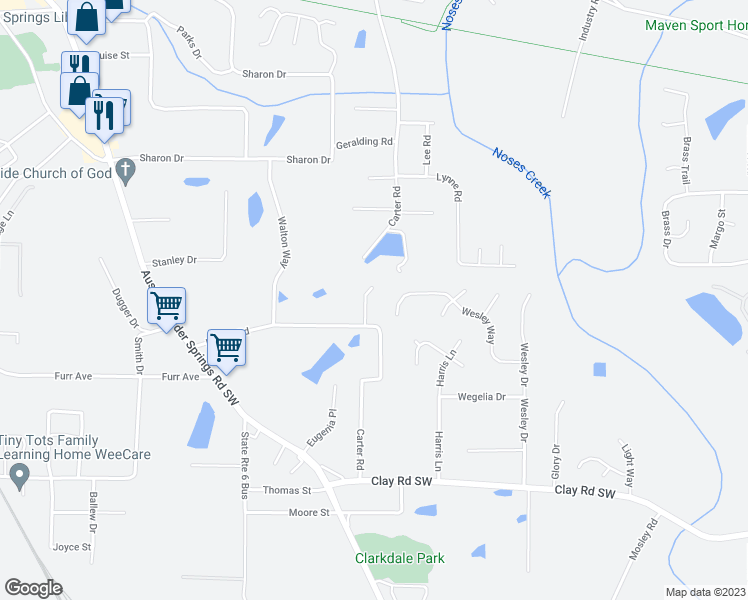 map of restaurants, bars, coffee shops, grocery stores, and more near 4317 Megan Manor Drive Southwest in Powder Springs