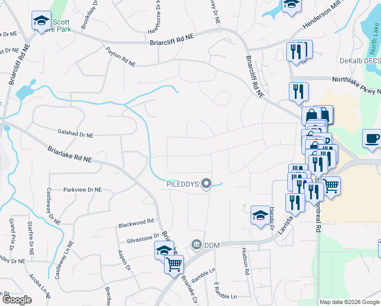 map of restaurants, bars, coffee shops, grocery stores, and more near 2978 Greenbrook Way Northeast in Atlanta