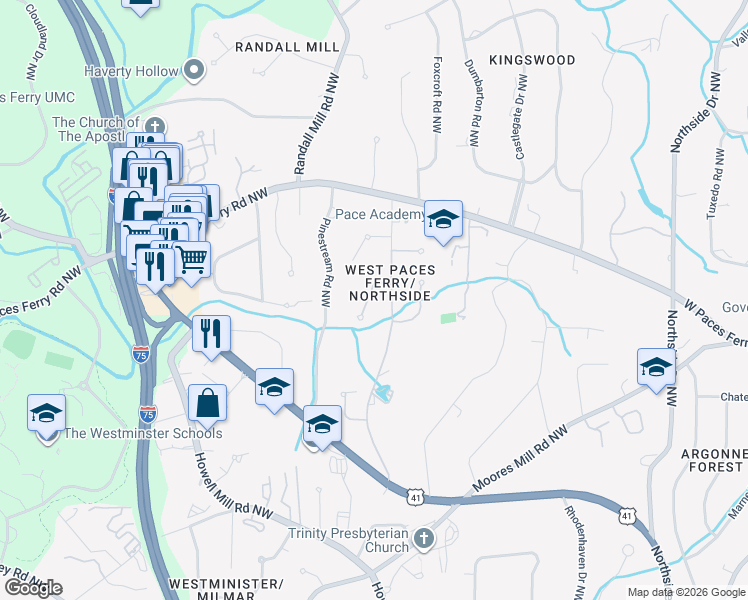 map of restaurants, bars, coffee shops, grocery stores, and more near 3383 Kilby Place Northwest in Atlanta