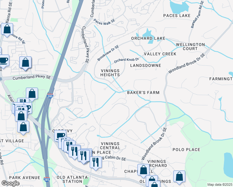 map of restaurants, bars, coffee shops, grocery stores, and more near 4408 Brookview Drive Southeast in Atlanta