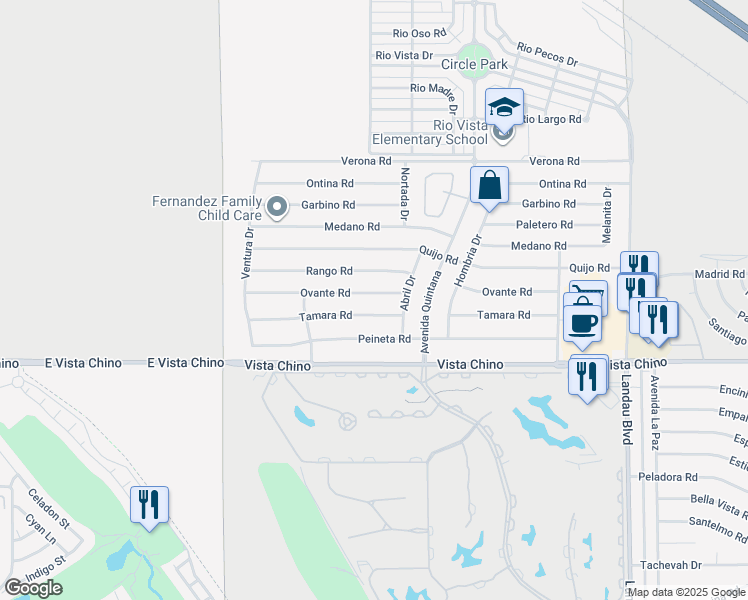 map of restaurants, bars, coffee shops, grocery stores, and more near 67385 Ovante Road in Cathedral City