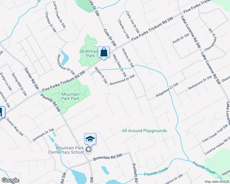 map of restaurants, bars, coffee shops, grocery stores, and more near 1358 Ridgewood Drive Southwest in Lilburn