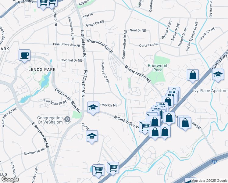 map of restaurants, bars, coffee shops, grocery stores, and more near 2172 Jonathon Lane in Atlanta