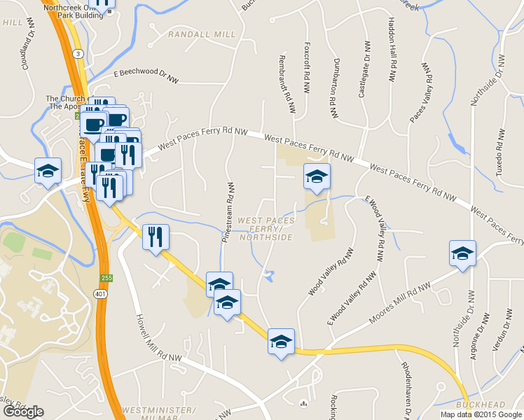 map of restaurants, bars, coffee shops, grocery stores, and more near 3383 Kilby Pl NW in Atlanta