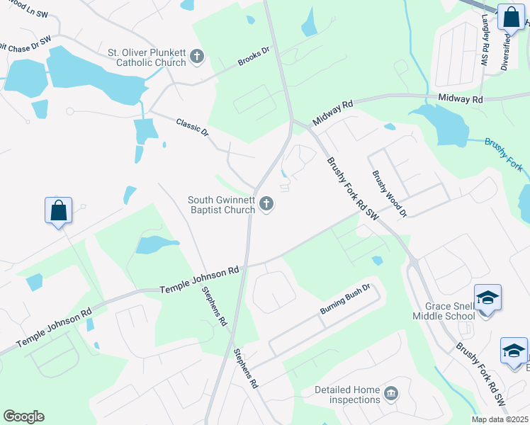 map of restaurants, bars, coffee shops, grocery stores, and more near 3400 Rosebud Road in Loganville