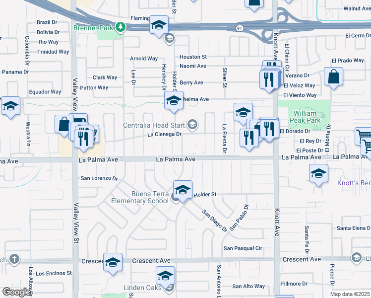 map of restaurants, bars, coffee shops, grocery stores, and more near 7956 San Marino Drive in Buena Park
