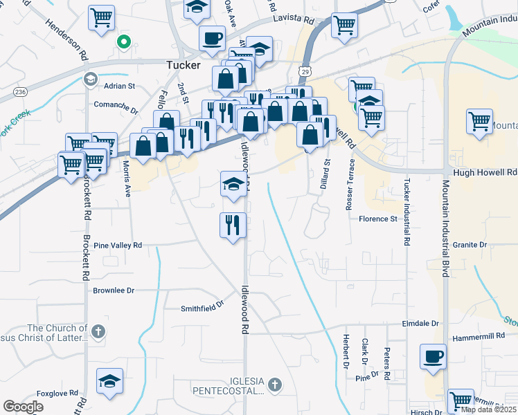 map of restaurants, bars, coffee shops, grocery stores, and more near 2035-2097 Idlewood Rd in Tucker