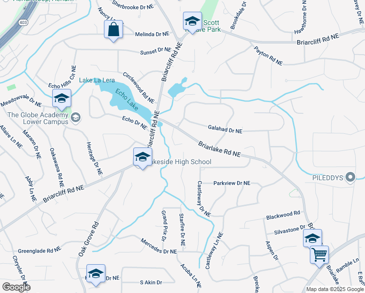 map of restaurants, bars, coffee shops, grocery stores, and more near 2134 Briarlake Trace in Atlanta