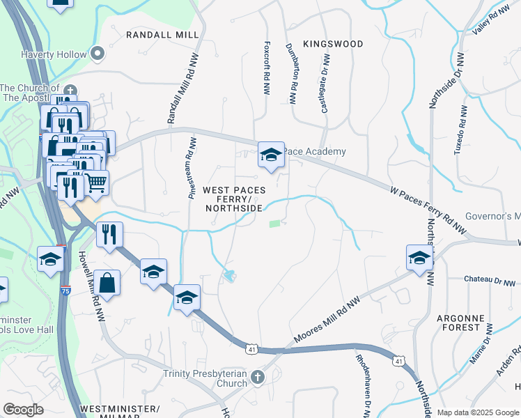 map of restaurants, bars, coffee shops, grocery stores, and more near 55 Asheworth Court Northwest in Atlanta