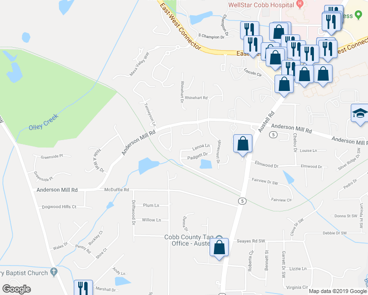 map of restaurants, bars, coffee shops, grocery stores, and more near 2098 Lenoa Lane in Austell