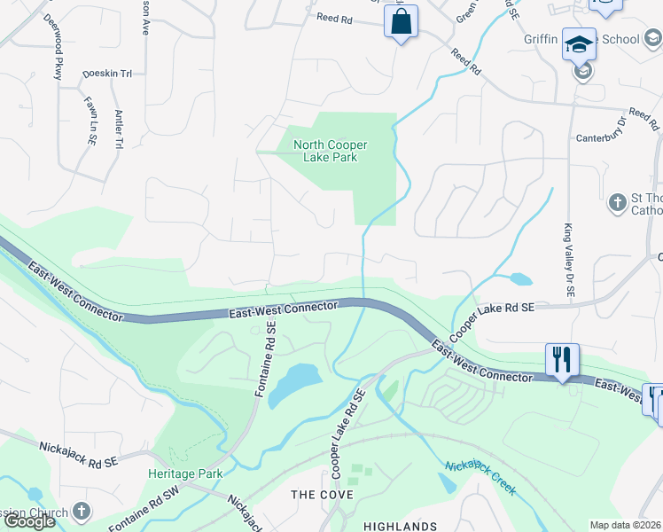 map of restaurants, bars, coffee shops, grocery stores, and more near 4530 Derby Lane in Smyrna