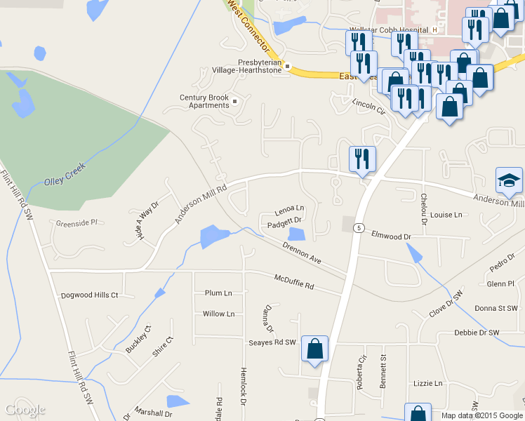 map of restaurants, bars, coffee shops, grocery stores, and more near 2098 Lenoa Lane in Austell