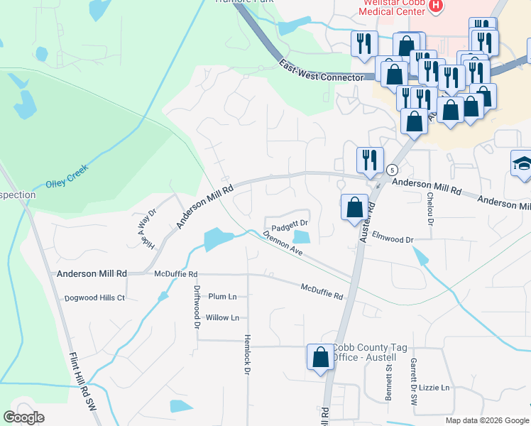 map of restaurants, bars, coffee shops, grocery stores, and more near 2098 Lenoa Lane in Austell