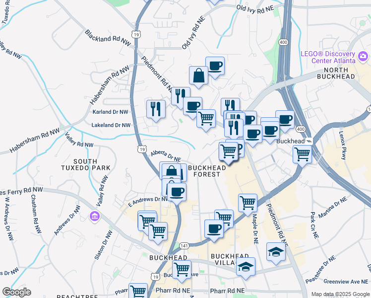 map of restaurants, bars, coffee shops, grocery stores, and more near 320 Alberta Terrace Northeast in Atlanta