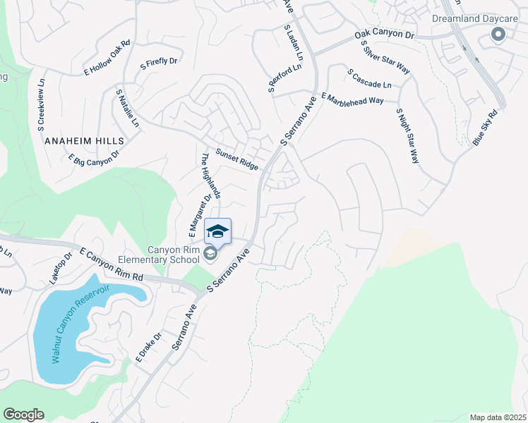 map of restaurants, bars, coffee shops, grocery stores, and more near 8009 East Sandstone Drive in Anaheim
