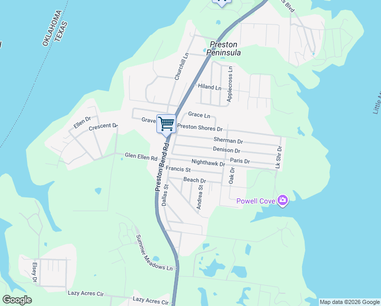 map of restaurants, bars, coffee shops, grocery stores, and more near 88 Denison Drive in Pottsboro