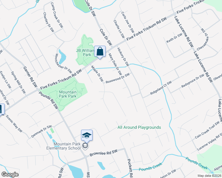map of restaurants, bars, coffee shops, grocery stores, and more near 1358 Ridgewood Drive Southwest in Lilburn