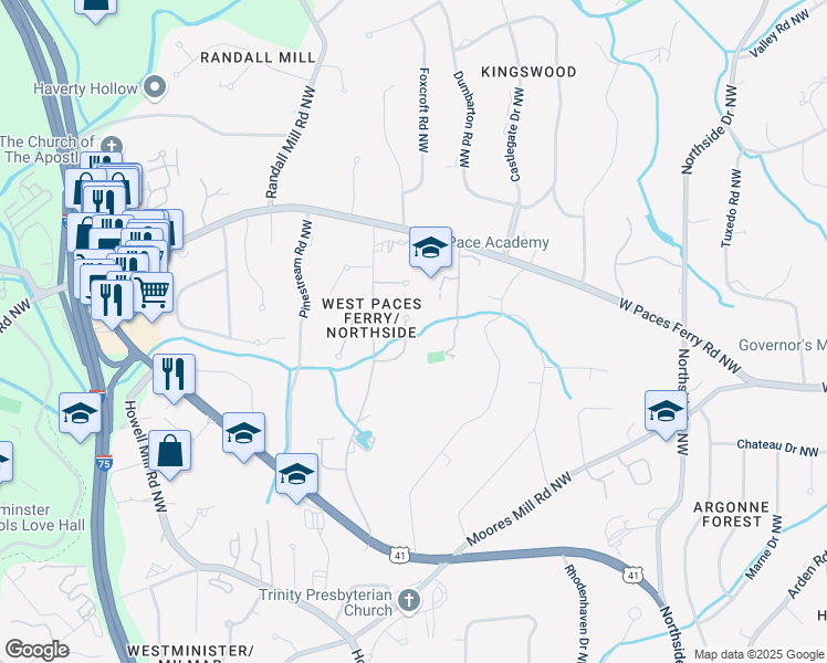 map of restaurants, bars, coffee shops, grocery stores, and more near 55 Asheworth Court Northwest in Atlanta