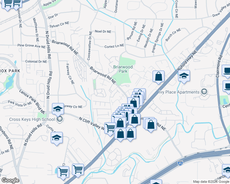 map of restaurants, bars, coffee shops, grocery stores, and more near 2154 Havenwood Trail in Atlanta